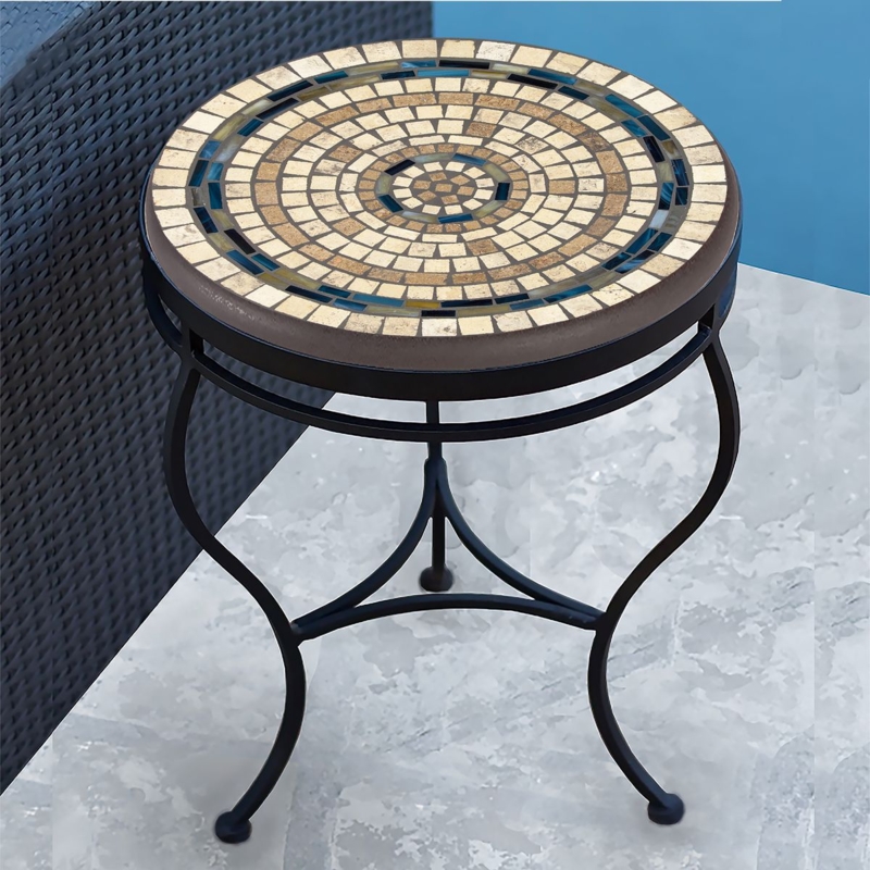 Accent Table Mosaic Top Tripod Base, Artisan Handcrafted Iron.
