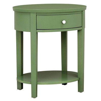 Accent Table Oval Meadow Green Single Drawer Lower Shelf