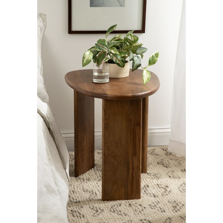 Accent Table Pebble Shaped Top Walnut Brown Organic Modern Tripod