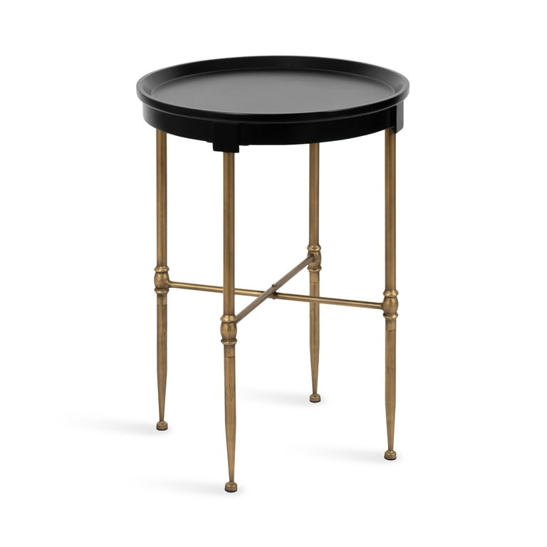 Accent Table, Round Raised Edge Tray Top, Gold Geometric Wire Base