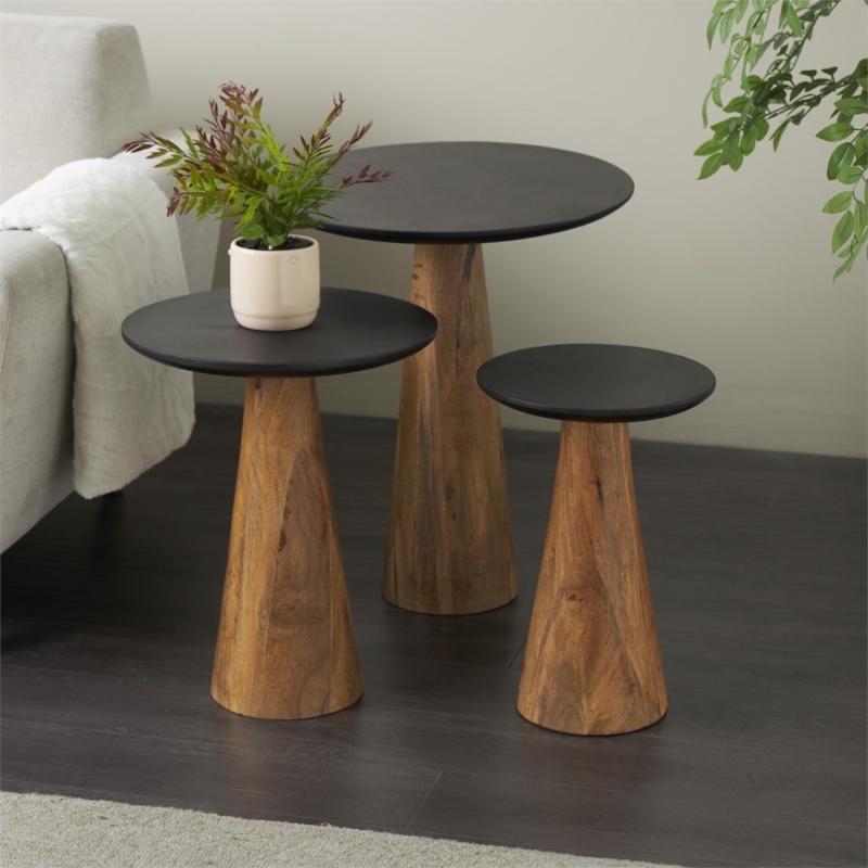 Accent Table Set Nesting Design Black Top Contrast Scandinavian