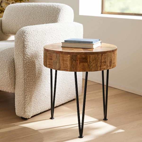 Accent Table Slab Legs Thick Round Top Natural Mango Finish