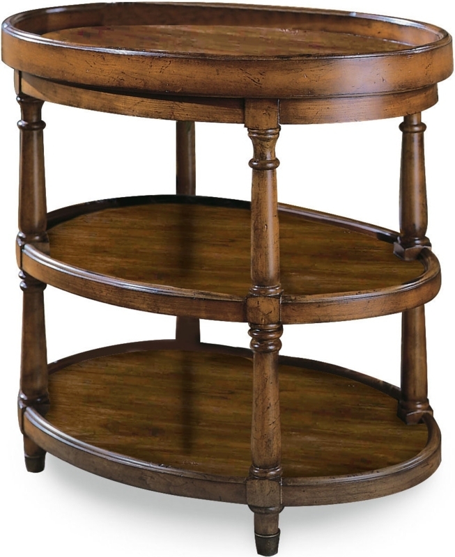 Accent Table Tiered Base, Traditional Oval Wood Pedestal Design.