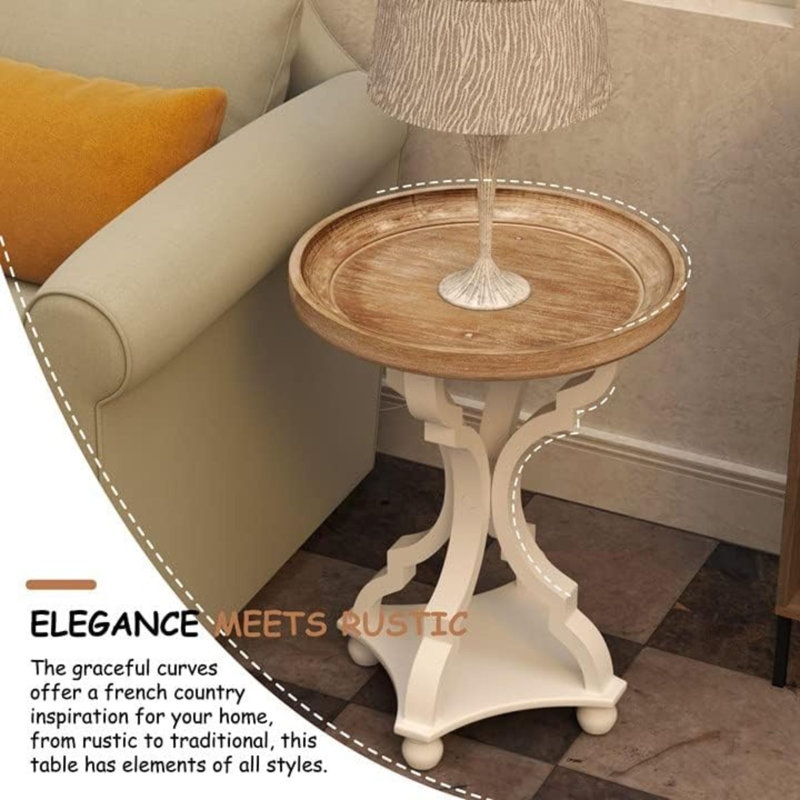 Accent Table Tripod Base Tray Top Round Silhouette Distressed White