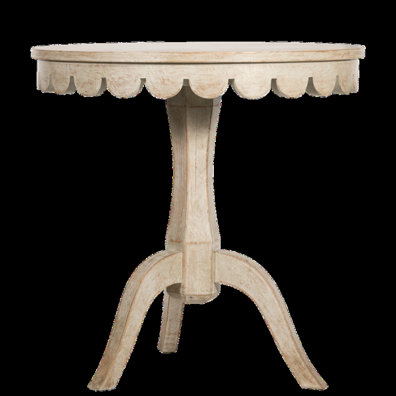 Accent Table Turned Legs Vintage Cream Scalloped Side Table