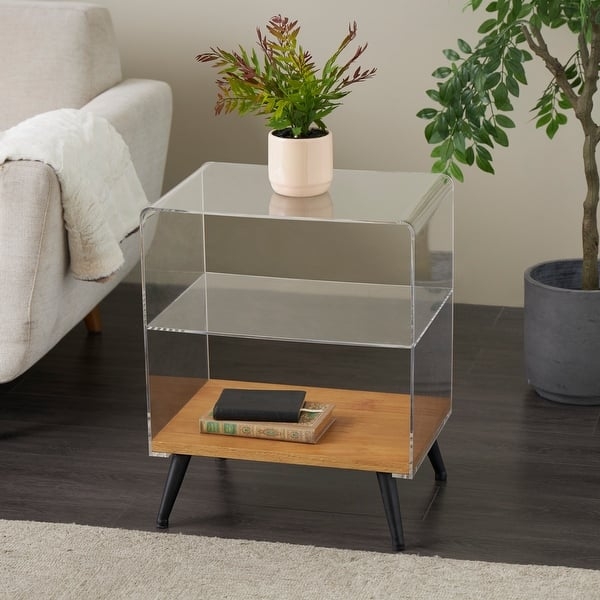 Accent Table Two-Tier with Clear Acrylic Top and Wood Toned Shelf