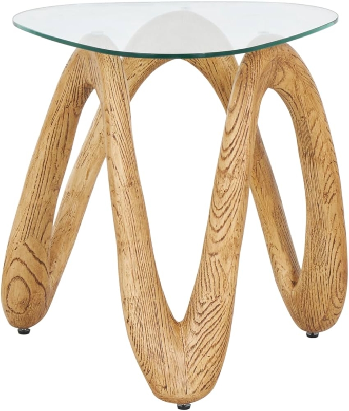 Accent Table, Wavy Sculptural Base, Glass Top, Organic Modern Style