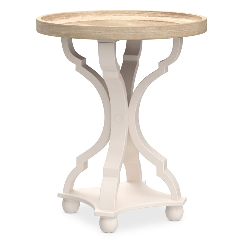 Accent Table White Legs Tray Top Tripod Base Natural Wood Grain