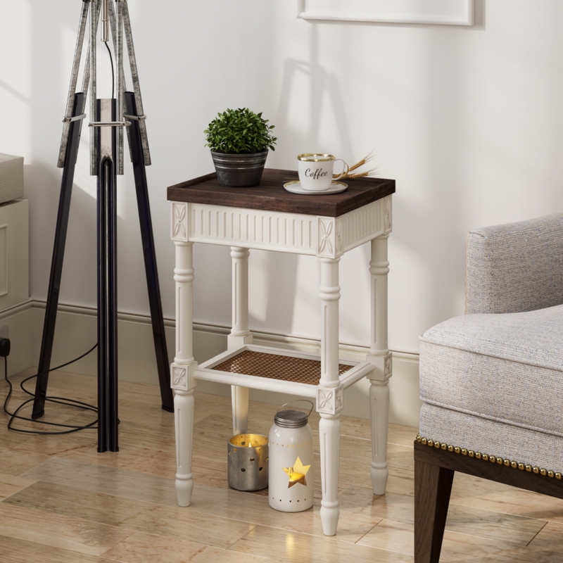 Accent Table with Espresso Tray Top and Woven Shelf
