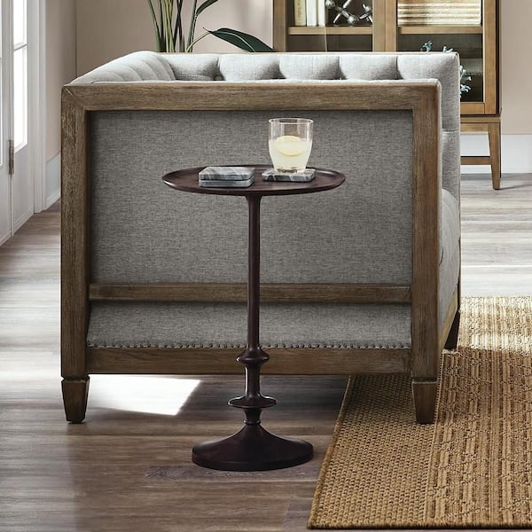 Accent Table with Flared Pedestal Base in Dark Bronze, Minimalist Metal Side Table