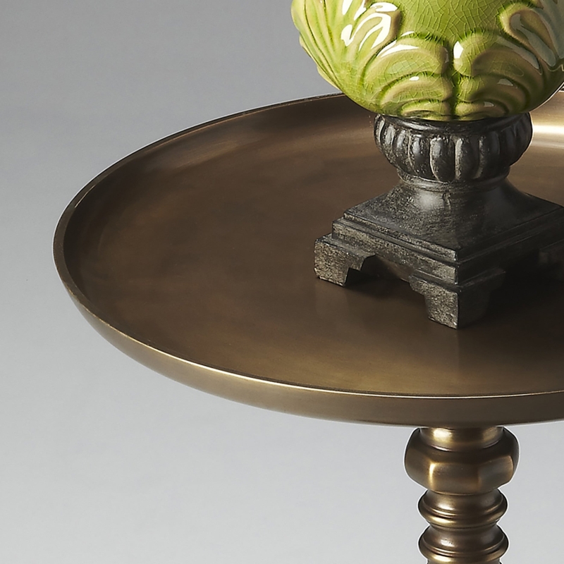 Accent Table with Hobnail Texture in Bronze, Industrial Bronze Drum Table
