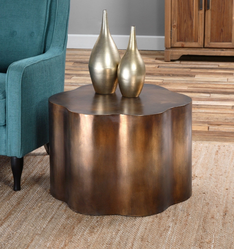 Accent Table with Vivid Oxidized Copper Patina and Pedestal Base