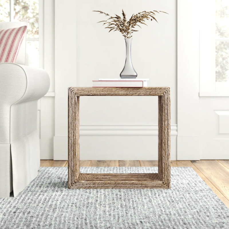 Accent Table Woven Hourglass Shape, Natural Rattan Hourglass End Table