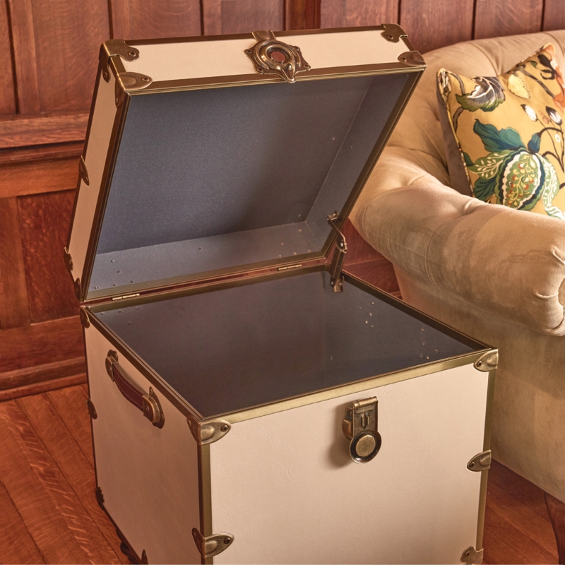 Accent Trunk Alabaster Faux Leather with Polished Metal Hardware