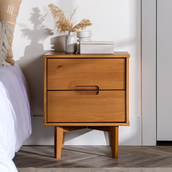 Acorn Finish Nightstand with Two Drawers and Angled Tapered Legs