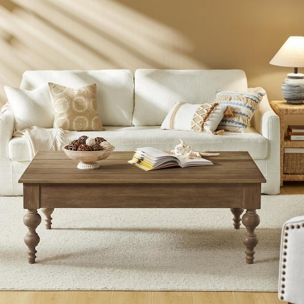 Acorn Wood Lift Top Coffee Table with Storage Shelf and Tapered Legs