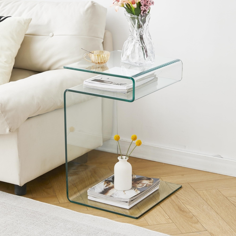 Acrylic End Table S-Shape Transparent Tiered Shelving Modern Minimalist
