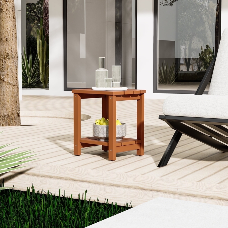 Adirondack Side Table Rustic Wood Two-Tier Slatted Design