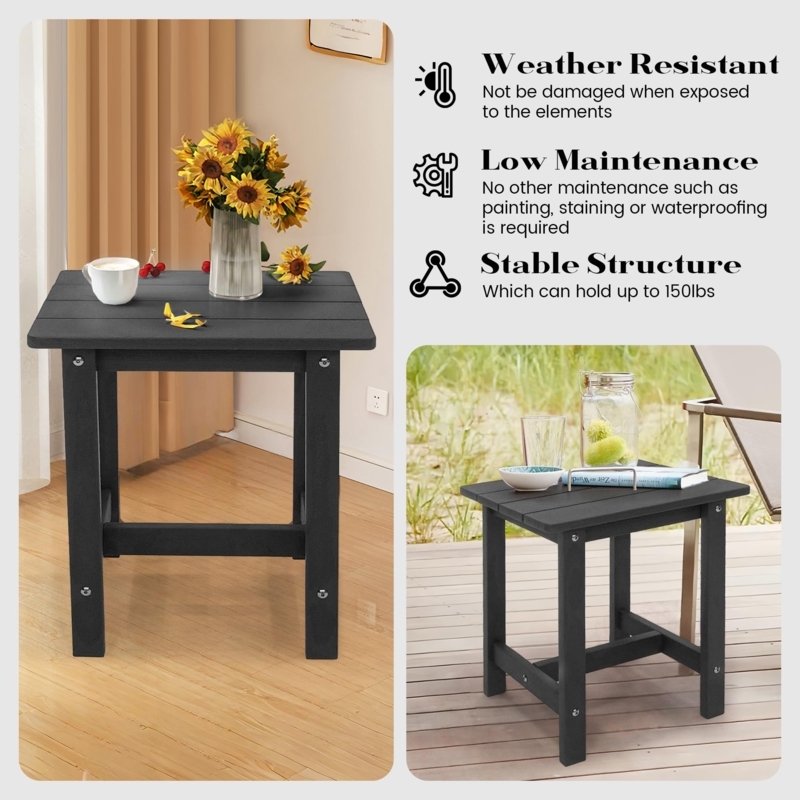 Adirondack Style Outdoor Side Table Matte Black Slatted Top