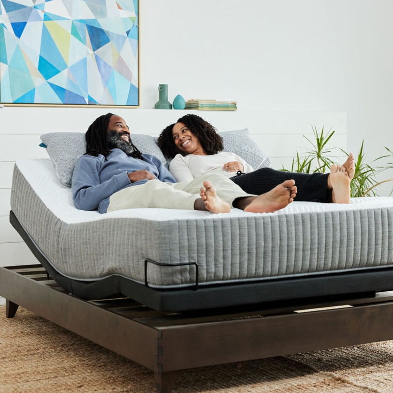 Adjustable Bed Base Charcoal Upholstery with Cylindrical Legs