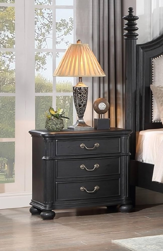 Amazon.com: 1pc Traditional Vintage Antique Drawer Pull 3 Drawer Nightstand  Black Gray Dark Bedroom Wooden Furniture : Home & Kitchen