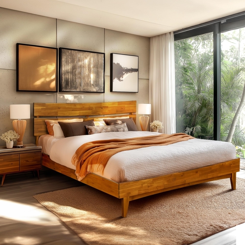 Amazon.com: Acacia Aurora Wooden Bed with Headboard, King Size Bed Frame,  800lbs Capacity Wood Bed Compatible with All Mattress Types, Non-Slip &  Noise-Free, Wood Slats Support, Easy Assembly, Caramel. : Home &