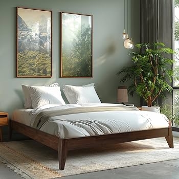 Amazon.com: Acacia Mervyn Queen Bed Frame Solid Wood Platform Bed, 800 lbs  Capacity Signature Mid Century Wood Bed Compatible with All Mattress Types,  30 Mins Assembly, Bed Frame Queen Size, Chocolate :