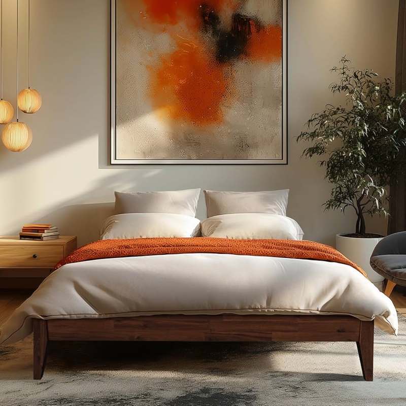 Amazon.com: Acacia Mervyn Queen Bed Frame Solid Wood Platform Bed, 800 lbs  Capacity Signature Mid Century Wood Bed Compatible with All Mattress Types,  30 Mins Assembly, Bed Frame Queen Size, Chocolate :