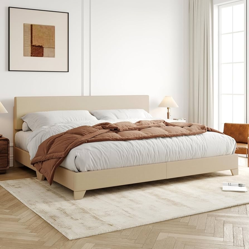 Amazon.com: Allewie King Size Bed Frame with Adjustable Headboard,  Upholstered Platform Bed with Wood Slats, Heavy Duty Mattress Foundation,  No Box Spring Needed, Noise-Free, Easy Assembly, Beige : Home & Kitchen