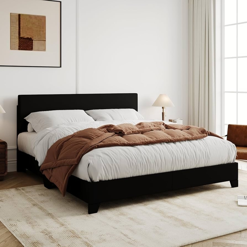 Amazon.com: Allewie Queen Bed Frame with Adjustable Headboard, Faux Leather  Platform Bed with Wood Slats, Heavy Duty Mattress Foundation, No Box Spring  Needed, Noise-Free, Easy Assembly, Black : Home & Kitchen
