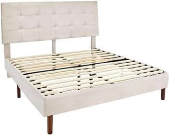 Amazon.com: BIKAHOM Upholstered Platform Bed with Square Stitch Headboard ( Open Box) : Home & Kitchen
