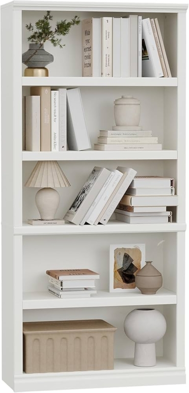 Amazon.com: blini 5-Shelf Tall Bookcase White Wooden Bookshelves 33in Wide  5 Tier Bookcases with Adjustable Shelves Floor Standing Display Book Shelves  70 in Tall Bookcase for Home Office, Living Room, Bed Room :