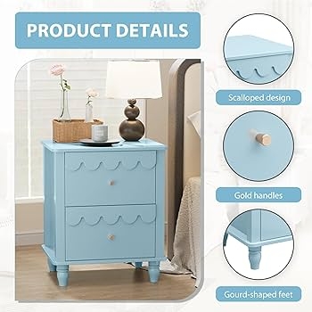 Amazon.com: Blue Nightstand Side End Table with 2 Drawers, Modern Night  Stand with Petal Pattern for Bedroom, Scalloped Bedside Night Tables with  Solid Wood Legs : Home & Kitchen