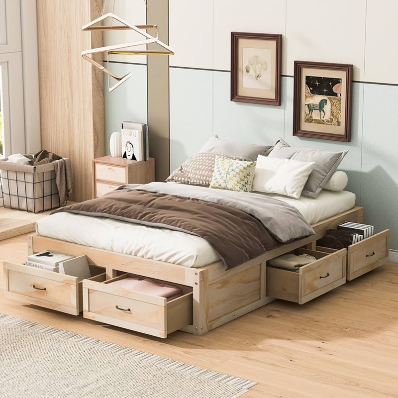 Amazon.com: CITYLIGHT Wood Full Storage Bed Frame, Space Saving Full Size  Platform Bed with 6 Drawers, Mattress Foundation with Wood Slat Support,  Noise-Free, No Box Spring Needed,Antique Natural : Home & Kitchen