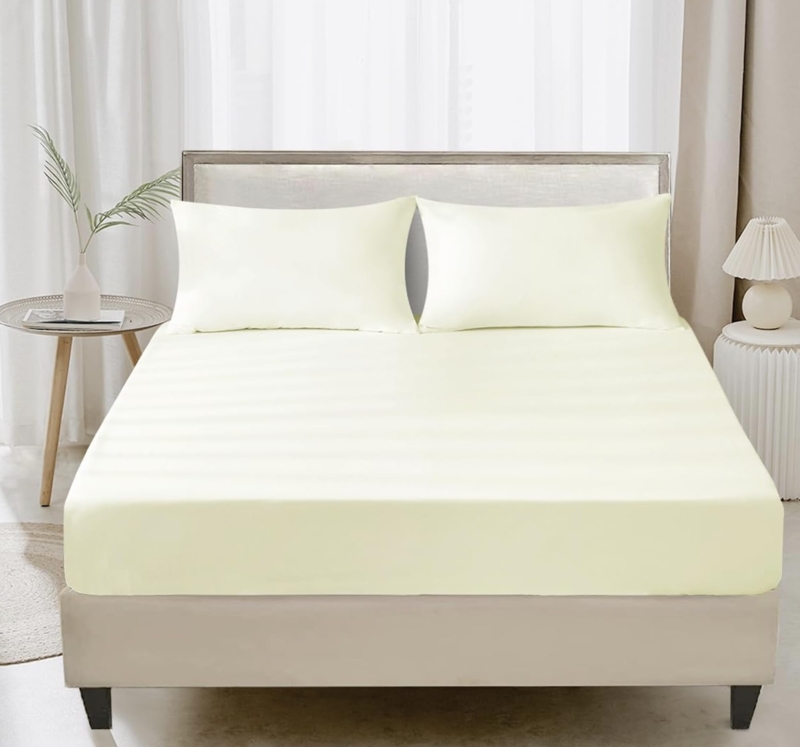 Amazon.com: Cotton Blend Premium Quality Fitted Sheets, Non Iron Wrinkle  Free, 80% Cotton 20% Polyester, Hotel Quality, Easy to Fit All-Around  Elastic (Cream Cotton Blend, 48 x75x15 Inch Fitted Sheet- 2 Pack) :