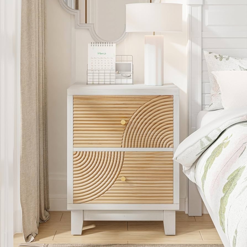Amazon.com: COZAYH 2-Drawer Farmhouse Nightstand, Mid Century Nightstand  Fully Assembled with Handcrafted Wood Ring Pattern for Boho, Mid-Century,  Rustic Style, White : Home & Kitchen