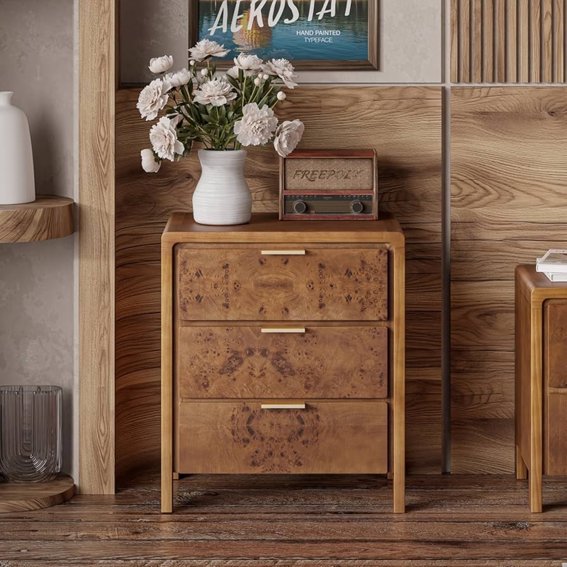Amazon.com: COZAYH Farmhouse Nightstand with 3 Drawer, Distressed Wood  Rustic Accent Dresser, Burl Finish Bedside Table for Bedroom, Entryway,  Fully Assembled, Brown : Home & Kitchen