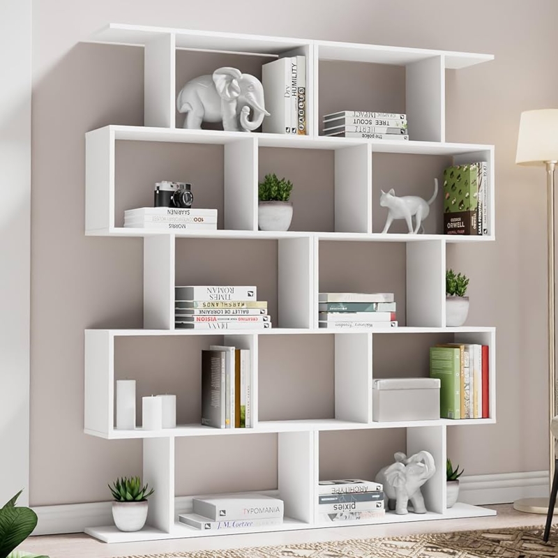 Amazon.com: Cozy Castle Set of 2 Geometric Bookcase, S-Shaped Modern  Bookshelf, Room Divider Bookshelf, 62" Tall Unique Abstract Bookcase with  5-Tier Display Shelf for Living Room Office, White : Home & Kitchen