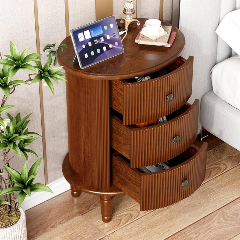 Amazon.com: Duxelifin Wood Nightstand with Charging Station, Fully  Assembled Bedside Table with Storage, Round 3-Drawer Nightstands for  Bedroom (Walnut) : Home & Kitchen