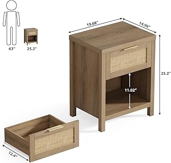 Amazon.com: Eclatara Rattan Nightstand Boho End Table with Drawer and  Storage Shelf, Farmhouse Cane Accent Bedside Night Stands for Bedroom Small  Space Sofa (1, Reclaimed Caramel Oak) : Home & Kitchen