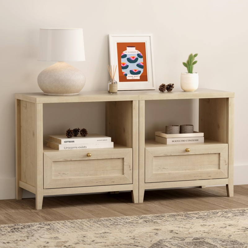 Amazon.com: EYYTHUNG Farmhouse Nightstands Set of 2 with Drawer Modern 24"  Wide End Table Night Stand Large Wooden Bedside Table with Open Shelf Mid  Century Night Stands for Sofa, Light Oak :
