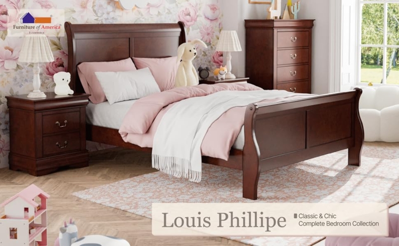 Amazon.com: Furniture of America Louis Philippe Traditional Wood Bed Frame  with Headboard and Footboard, Elegant Sleigh Design Bedframe for Bedroom,  Guest Room, Easy Assembly, Box Spring Required, Full, Cherry : Home &