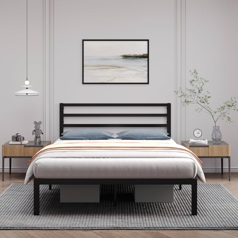 Amazon.com: Golden Gate Beds Metal Platform Bed Frame with Headboard, Heavy  Duty Steel Slats, No Box Spring Required, Noise-Free, Easy Assembly,  Minimalist Design with Under-Bed Storage - Queen size, Black Finish :