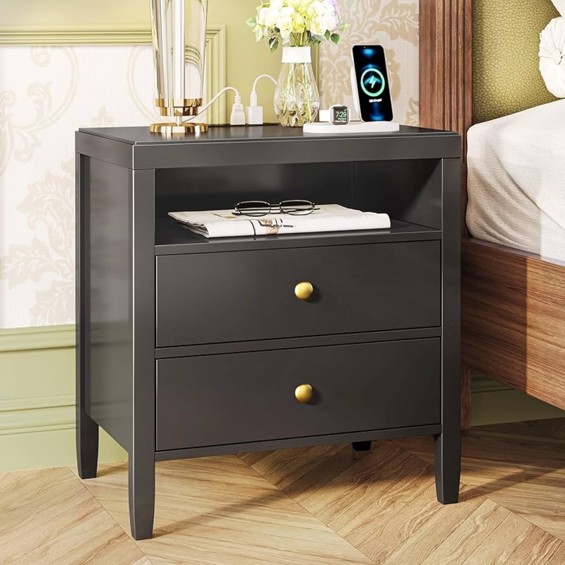 Amazon.com: Huuger Nightstand with Charging Station, Black Nightstand with 2  Drawers, Bed Side Table for Bedroom, Bedside Table with Storage, Modern  Nightstands, Metal Knobs, Painted Surface : Home & Kitchen
