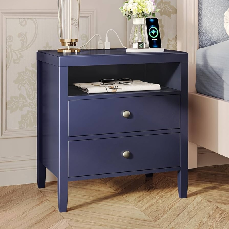 Amazon.com: Huuger Nightstand with Charging Station, Blue Nightstand with 2  Drawers, Bed Side Table for Bedroom, Bedside Table with Storage, Modern  Nightstands, Metal Knobs, Painted Surface : Home & Kitchen