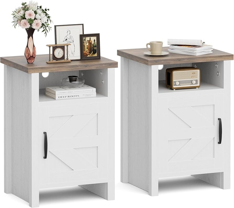Amazon.com: JUMMICO Farmhouse Nightstand, Modern Bedside Table with Barn  Door and Shelf, Rustic End Table Side Table for Bedroom, Living Room (2,  White) : Home & Kitchen