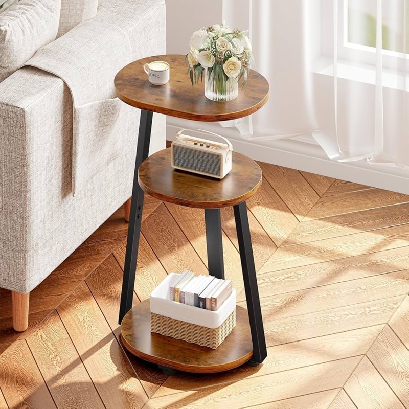 Amazon.com: Kalrin Side Table, Small End Table with Metal Frame, 3-Tier Bedside  Tables, Round Side Tables for Living Room Bedroom Couch Bathroom, Oval,  Vintage Brown : Home & Kitchen