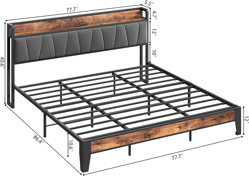 Amazon.com: LIKIMIO King Size Bed Frame, Storage Headboard with Charging  Station, Solid and Stable, Noise Free, No Box Spring Needed, Easy Assembly  : Home & Kitchen
