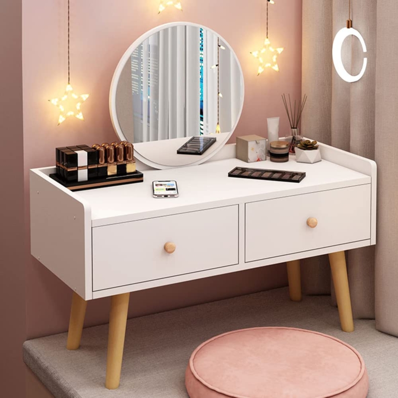Amazon.com: LITFAD Modern Makeup Vanity Standing Vanity Set with Drawer  Bedroom Wood Dressing Table - Makeup Vanity & Mirror White 24" L x 16" W x  24" H : Home & Kitchen