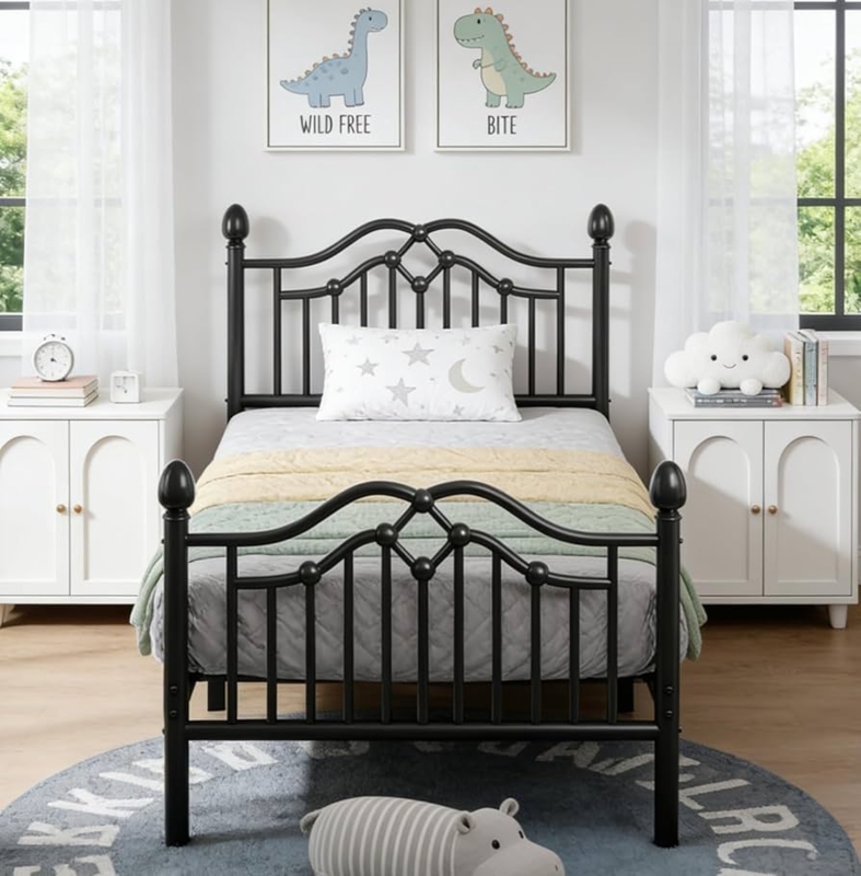 Amazon.com: LOEWAY Twin Metal Bed Frame with Classical Headboard and  Footboard, Platform Bed Frame for Kids, Sturdy Metal Slats Support,  Adequate Under Bed Storage, No Box Spring Needed, Easy Assembly, Black :
